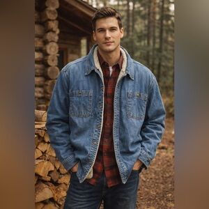 L.L.Bean Sherpa Lined Denim Jacket Traditional Fit Blue XXL Cabincore